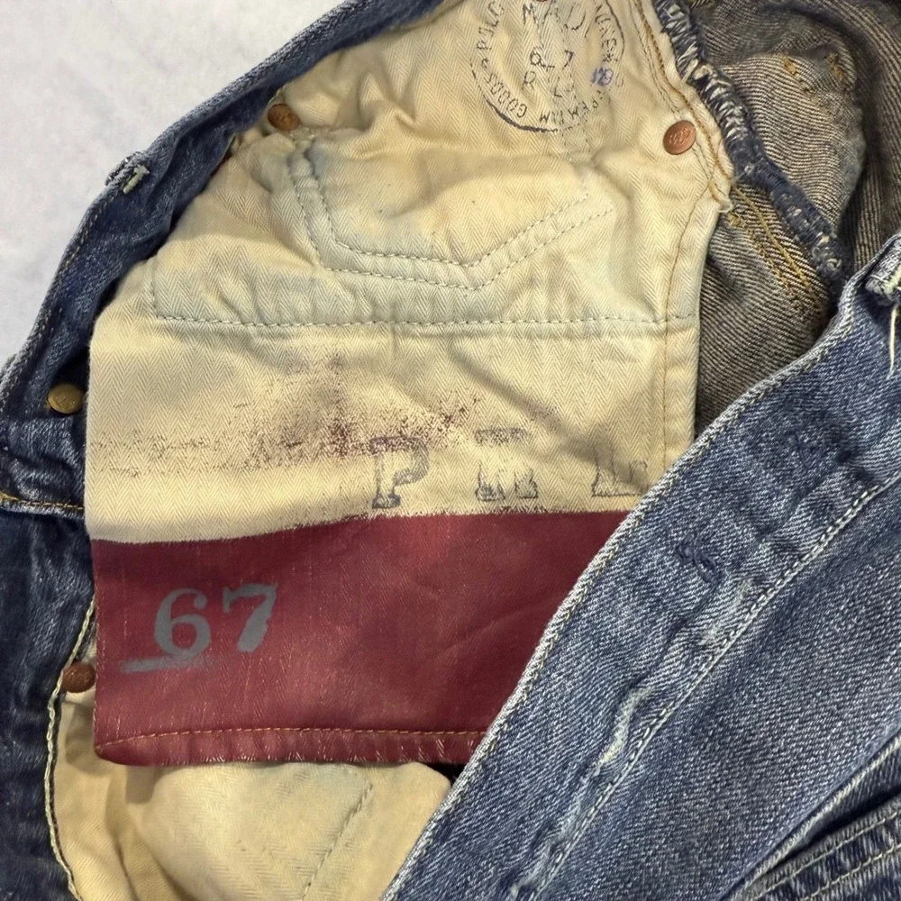 Polo Ralph Lauren Vintage Denim Jeans Mens 35x30 Blue Button Fly Distressed Y2k